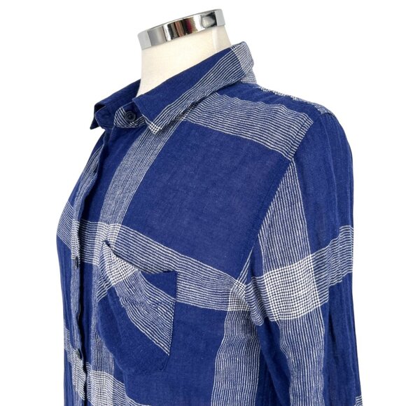 Rails Charli Linen Blend Button-Down Shirt Patriot Blue White Size Small - Picture 4 of 12